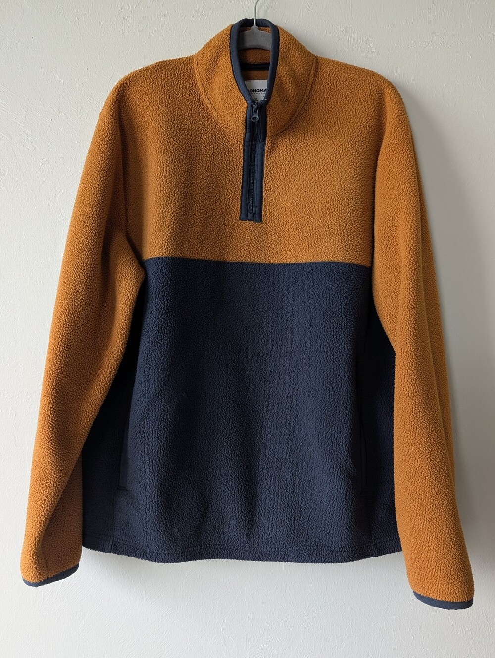 Sonoma Men's Orange Navy Blue Quarter-zip Fleece Pullover Sweater Size XL
